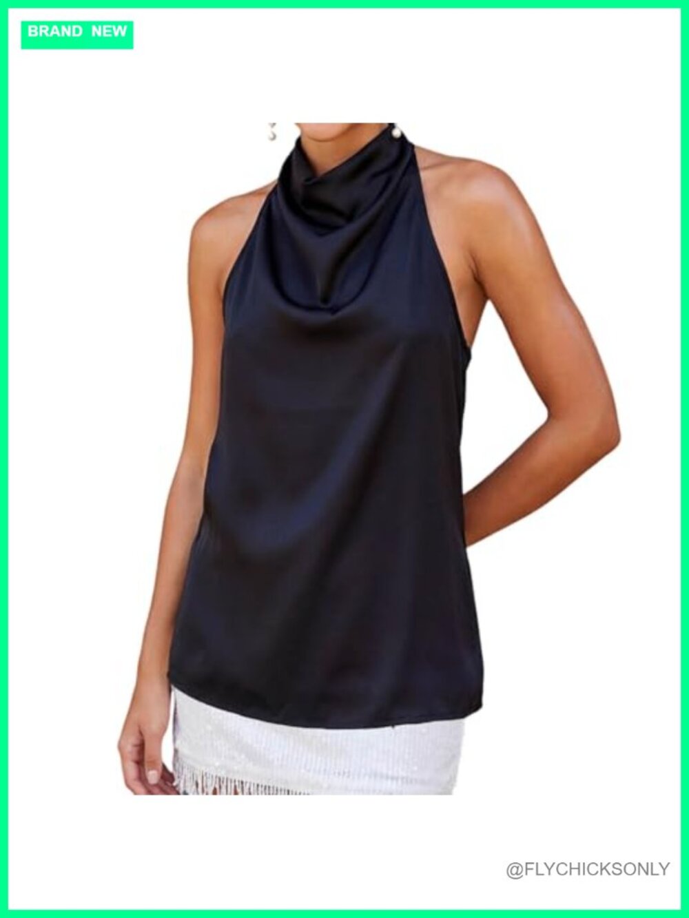 Satin Halter Top High Neck Mock Neck Sleeveless Blouse